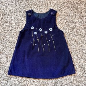 Navy Corduroy Jumper Dress w/ Embroidered Flowers (Size 12M)